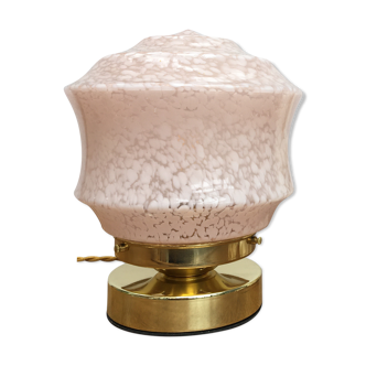 Lampe à poser globe vintage en verre de Clichy rose pâle