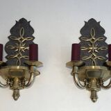 Pair of Art Deco wall sconces in the style of Jules Leleu.