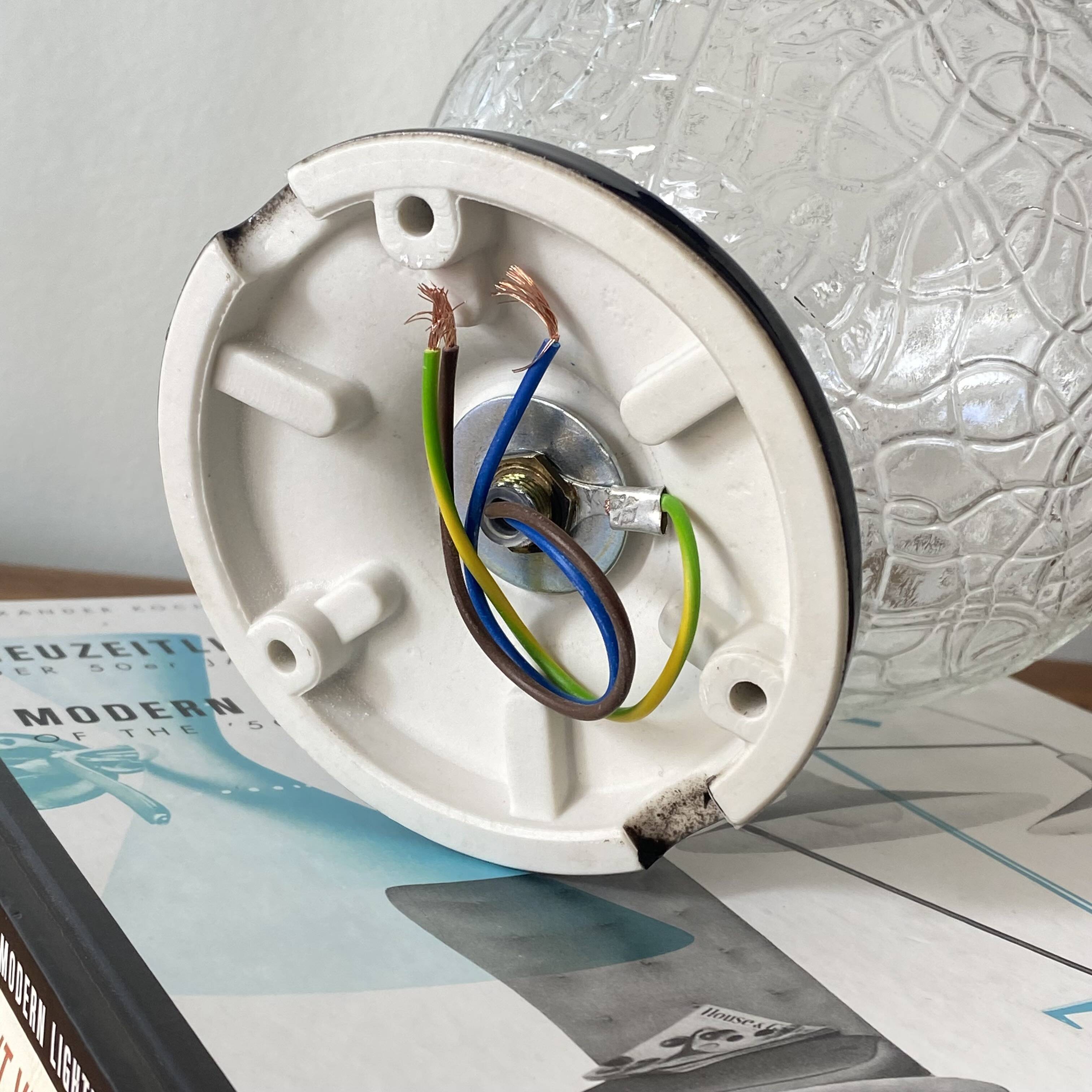 Ceiling light or wall light with cracked glass globe, 15 cm, porcelain rose.