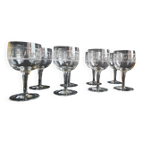 7 verres balon cristal,gravure grecque et filets.