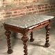 Louis XIII style table desk in oak with marble top