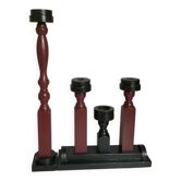 Pair of folk art painted wooden candlesticks
