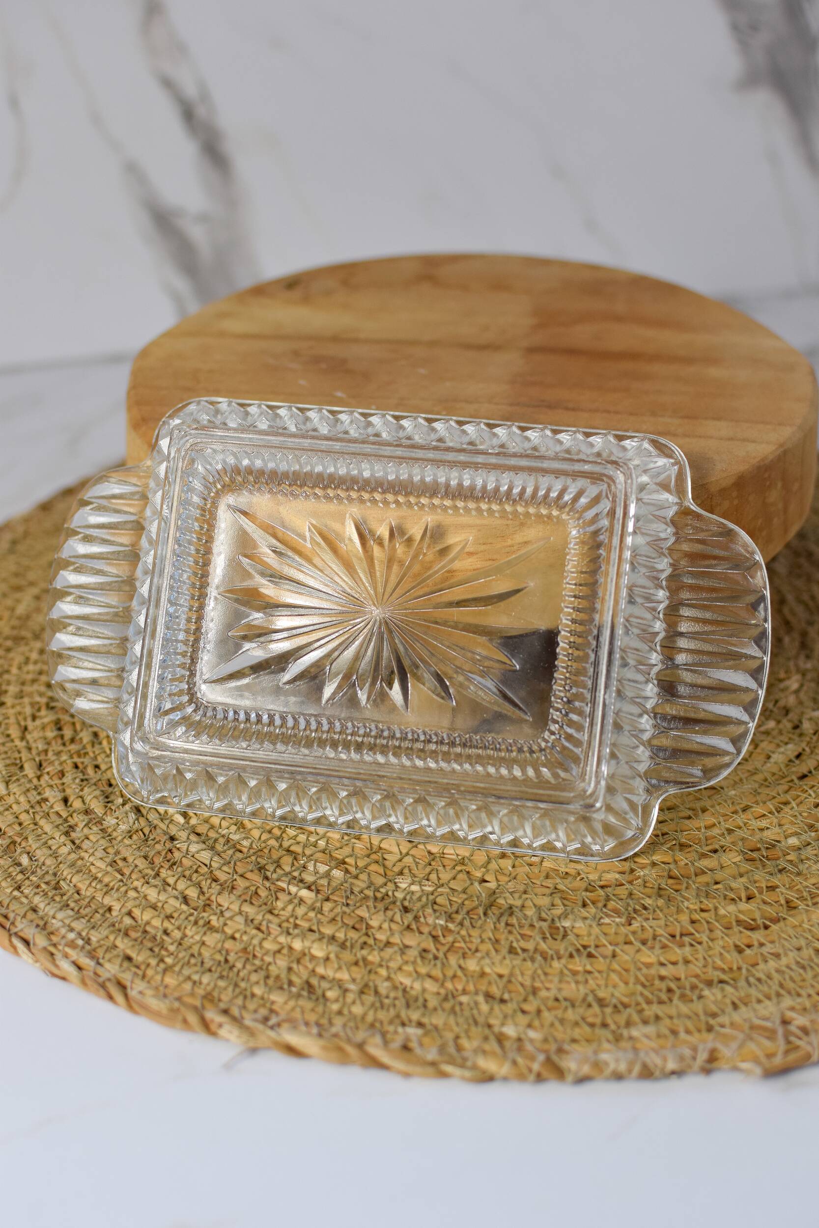 Vintage molded glass butter maker