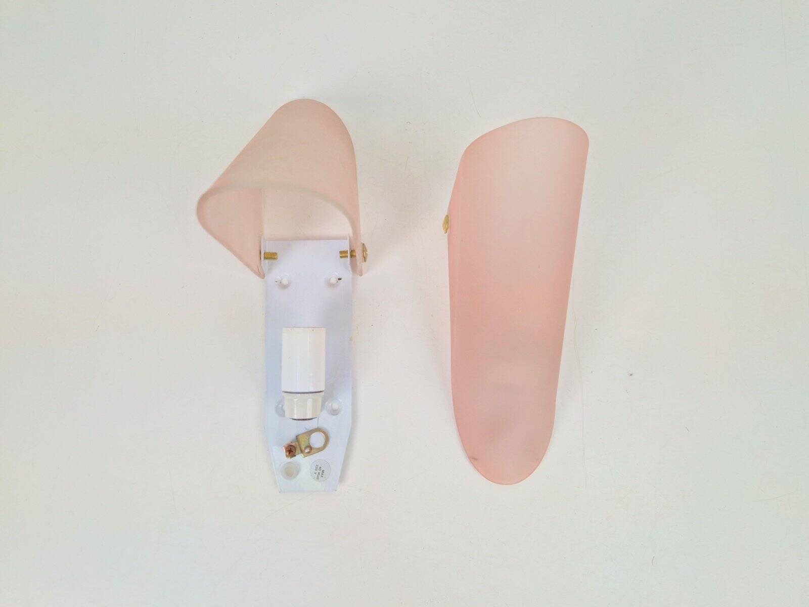Vintage Triangular Conical Wall Sconces in Pink Frosted Glass from Lumal-It, 1990s, Set of 2