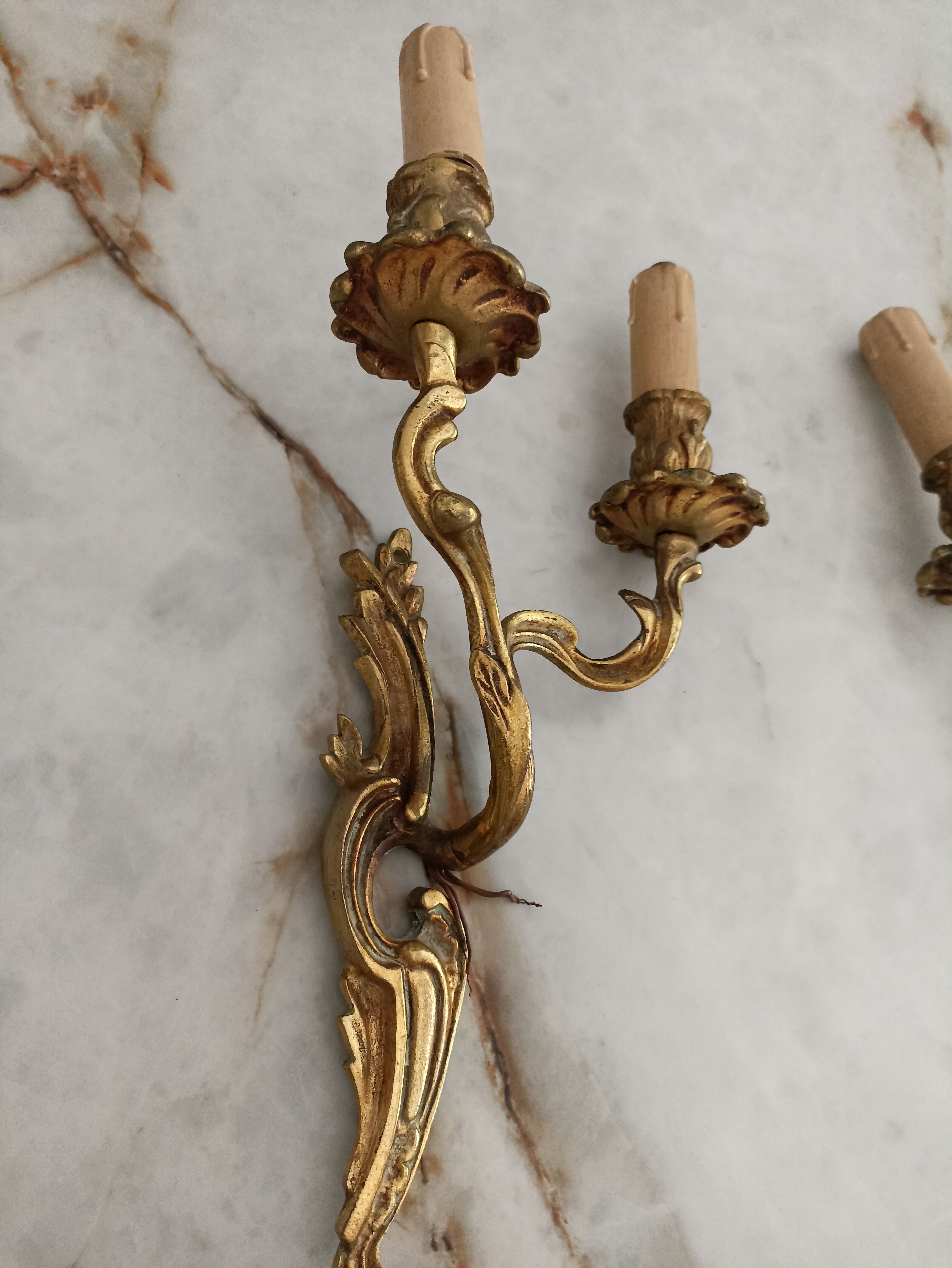 Brass candlestick wall lamps