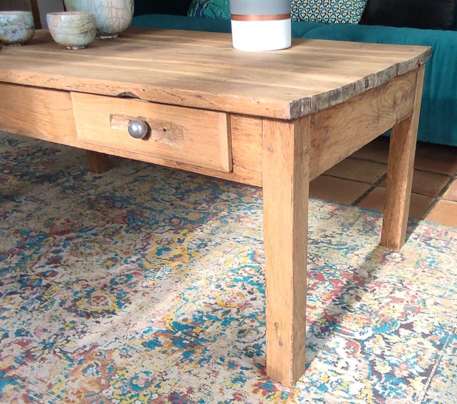 Vintage solid oak farmhouse coffee table 113x64