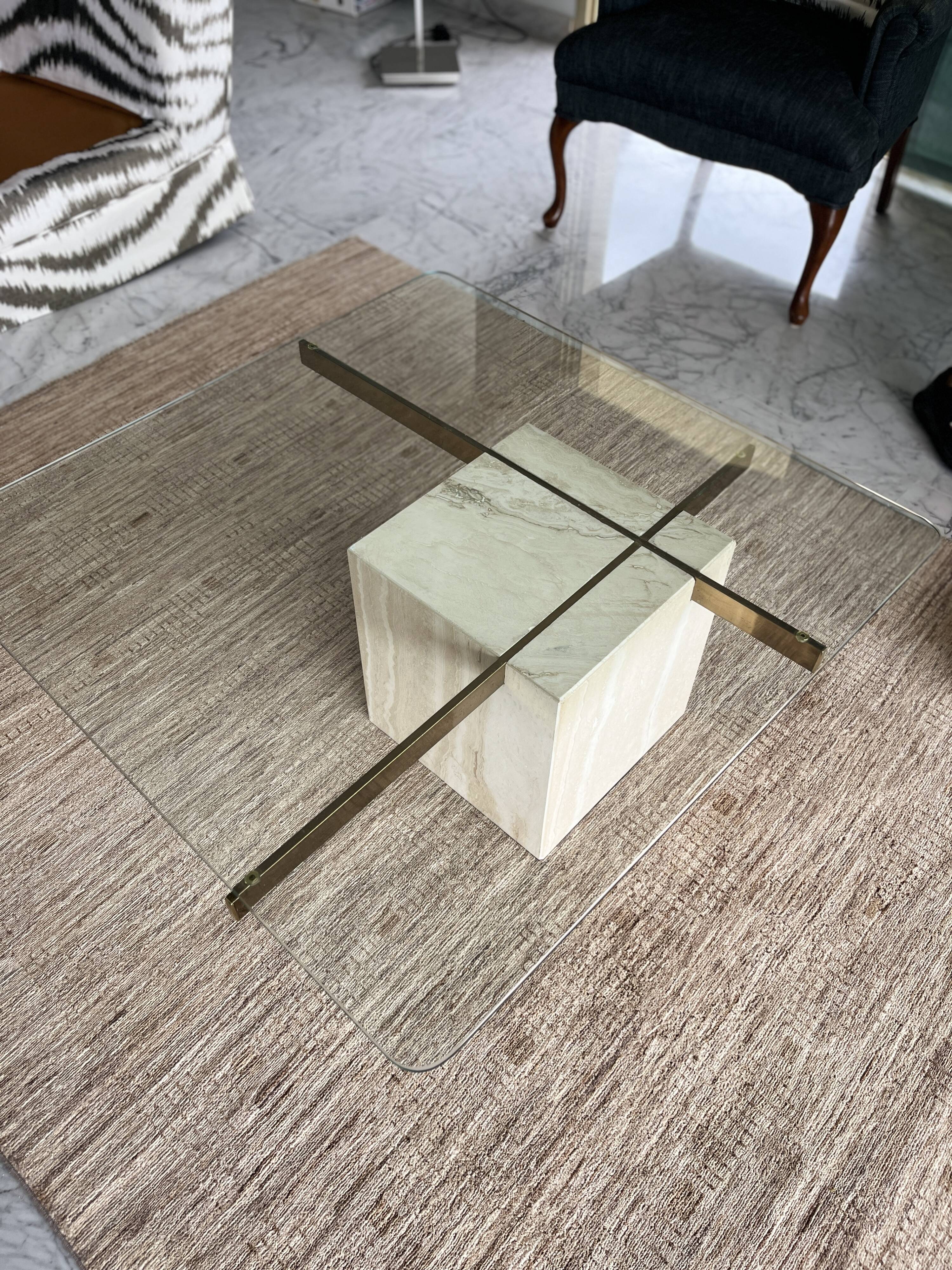 Artedi coffee table in travertine and glass 1970