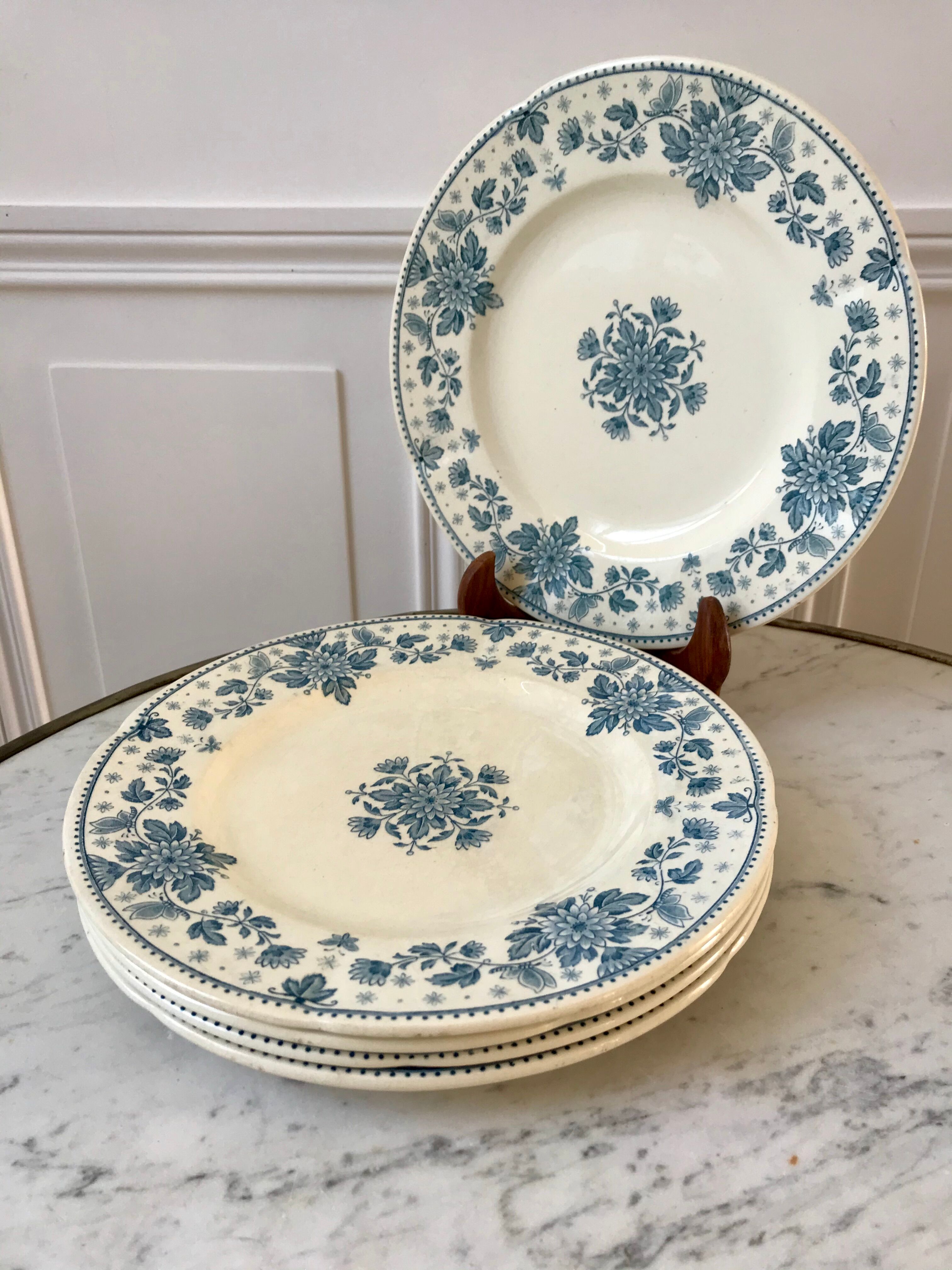 5 flat plates Terre de Fer Sarreguemines model "Estrèes" XIXth