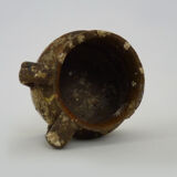 Glazed terracotta pottery with 2 handles brown yellow green. italian pottery. year 50