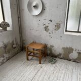 Solid elm and leather stool Maison Regain