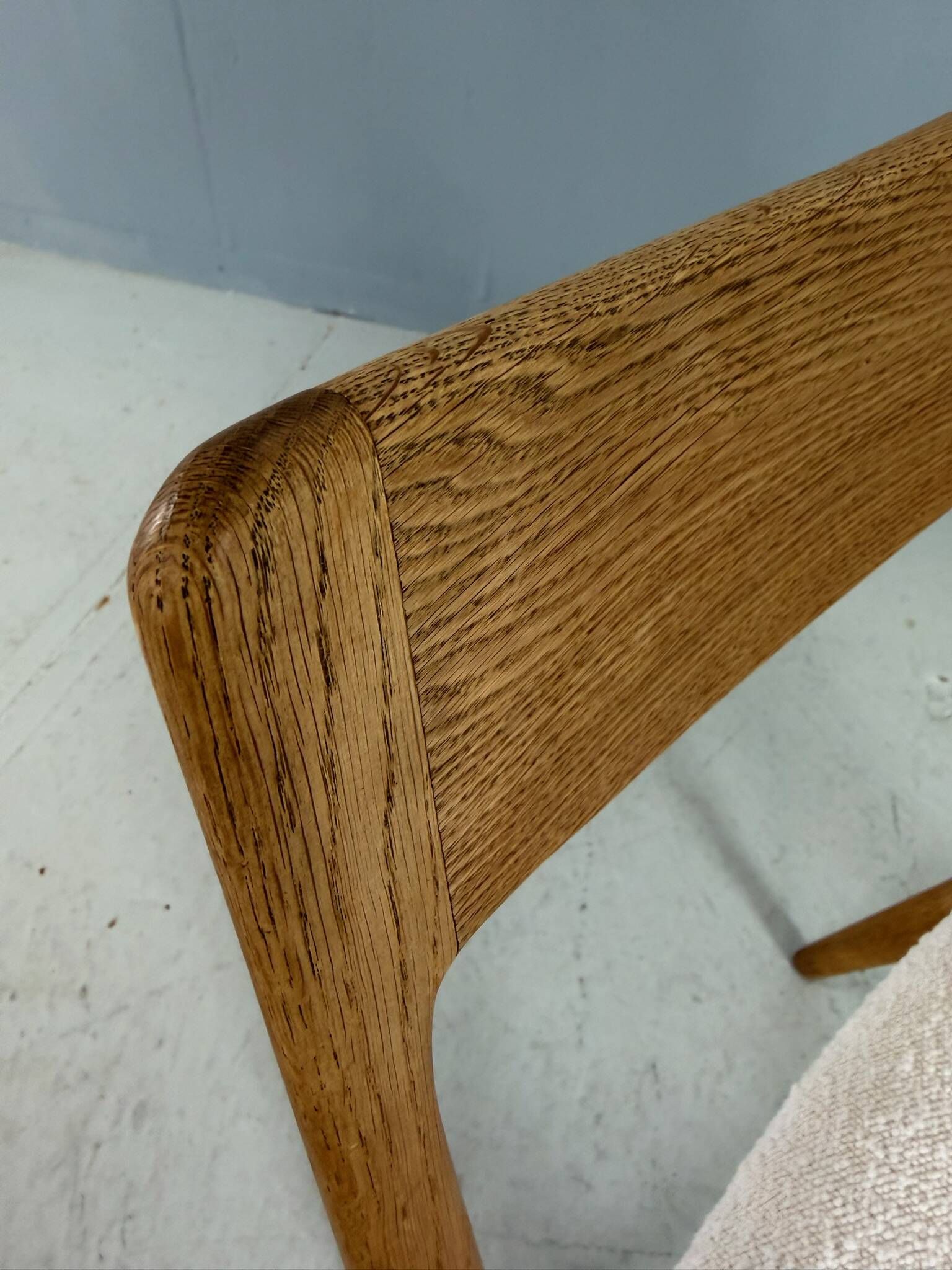 Alfred Christensen Danish oak "Boomerang" chairs set of 6 boucle fabric