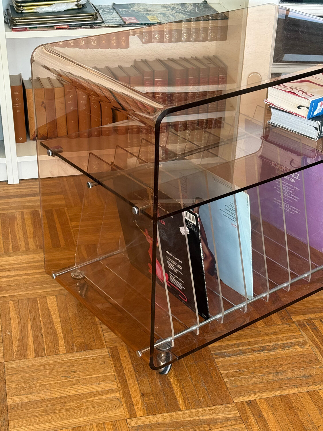 70s smoked Plexiglas hi-fi cabinet