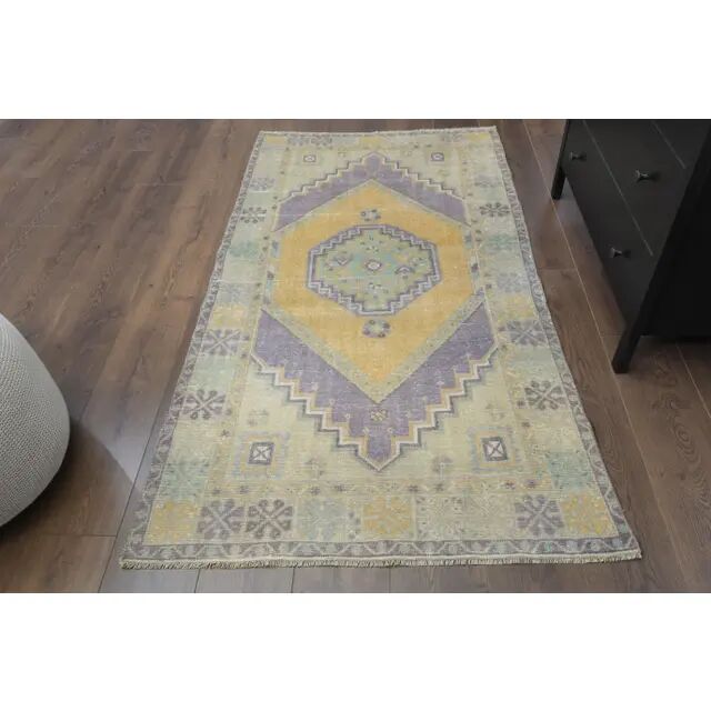 Vintage Turkish Oushak Handmade Wool Cotton Orange Area Rug 103x189