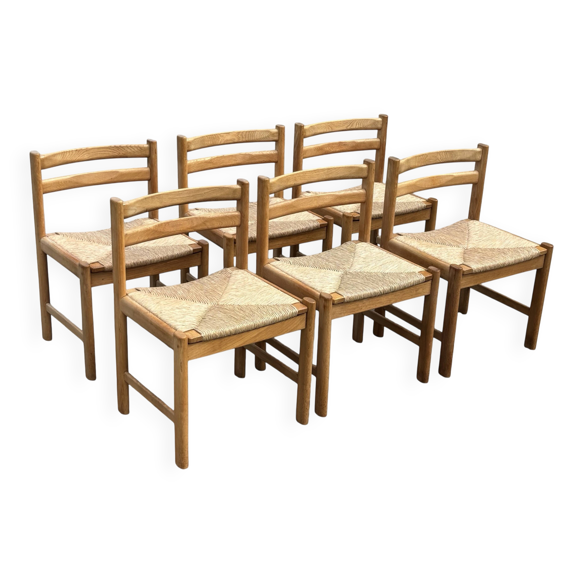 Vintage dining chairs set of 6 oak and rattan design minimalist design