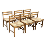 Vintage dining chairs set of 6 oak and rattan design minimalist design