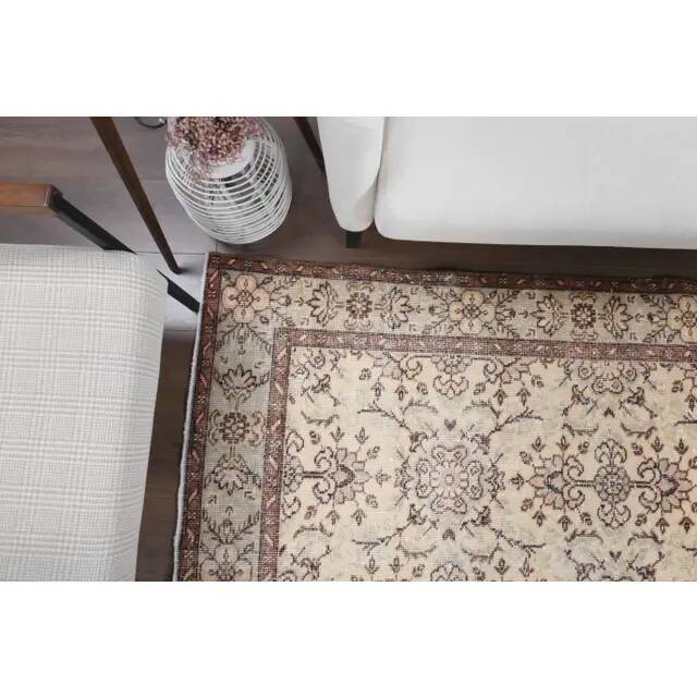 Vintage Turkish Hand-Knotted Wool Cotton Beige Area Rug 202x322