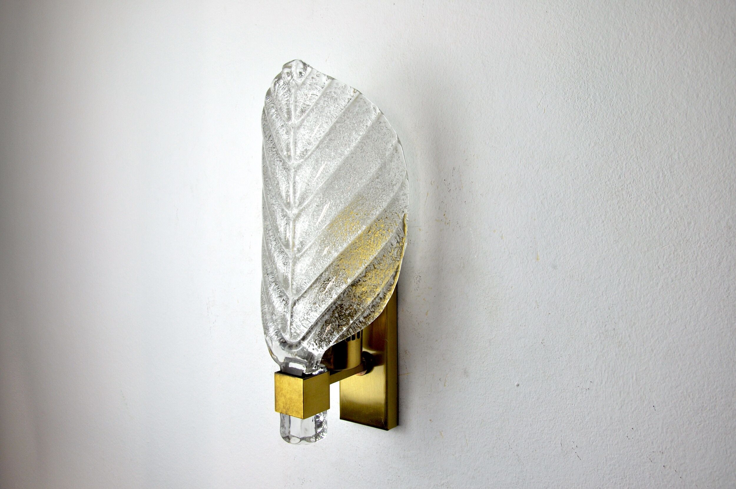 Applique feuille givrée, verre de murano, italie, 1970