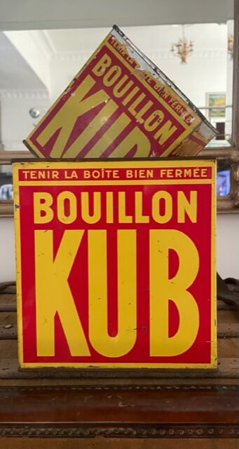 Duo of boxes Bouillon Kub metal 1950
