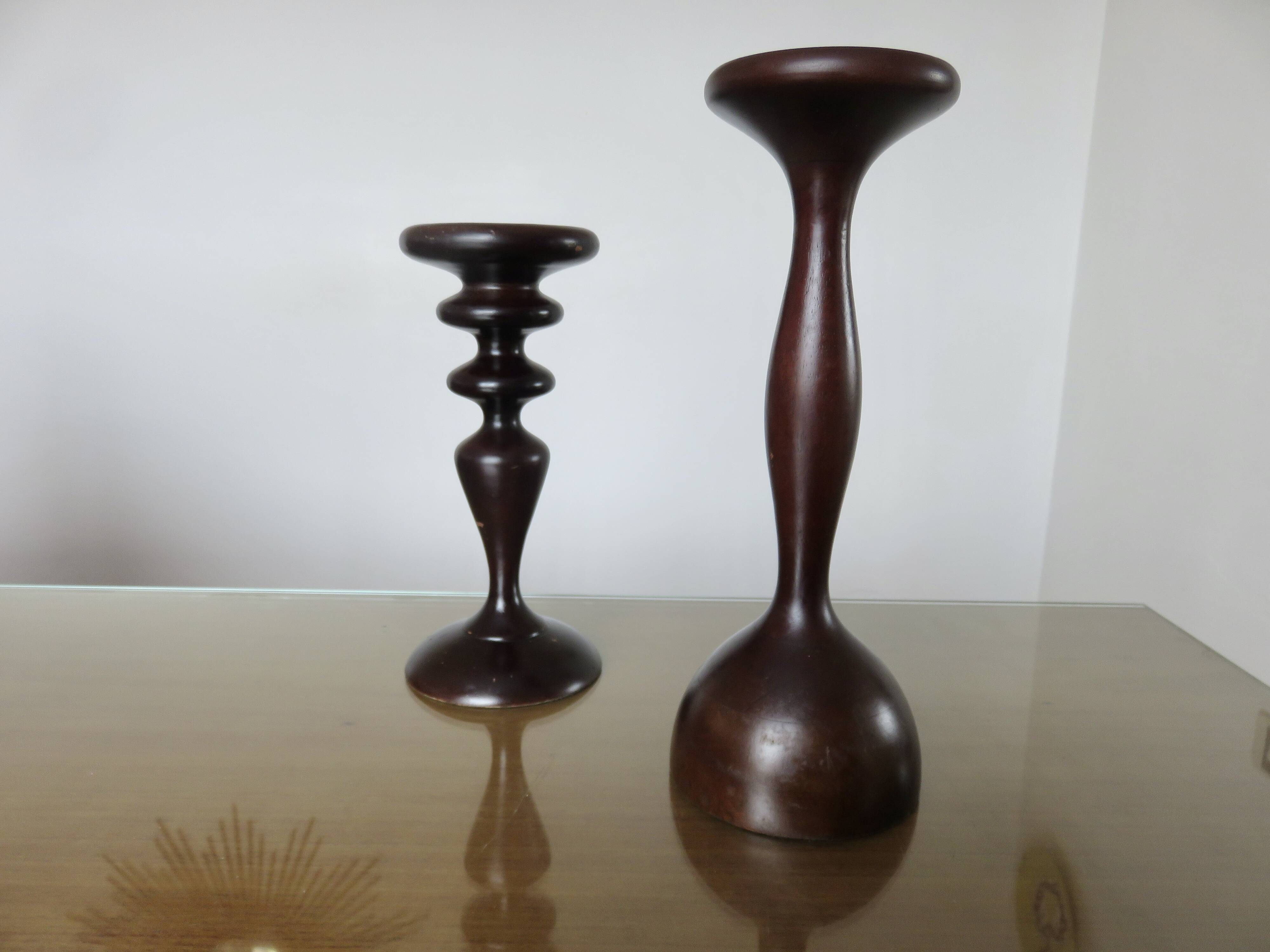 Paire de bougeoirs scandinaves en bois, années 70-80
