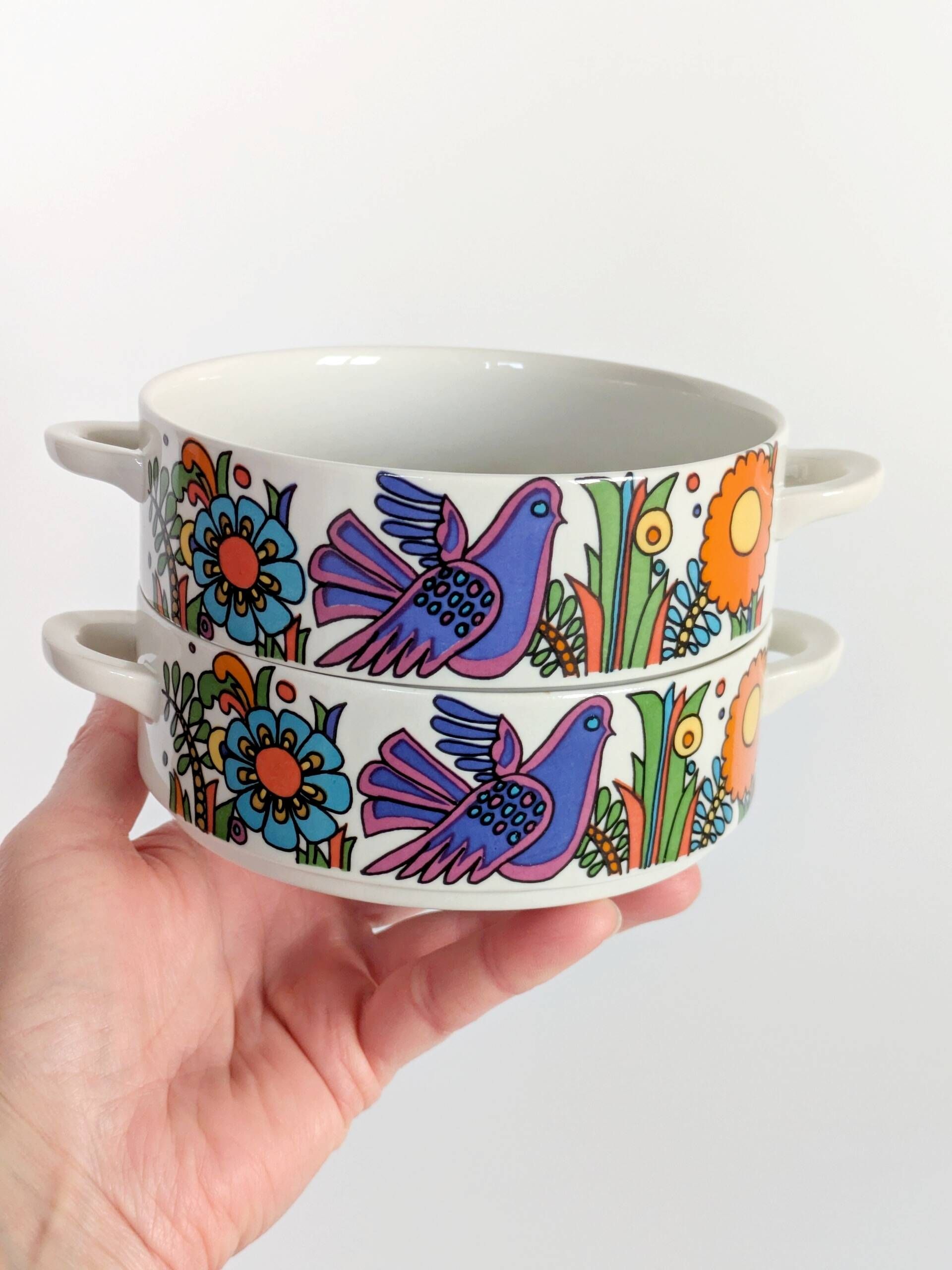 Set of 2 vintage “Acapulco” bowls by Villeroy & Boch with handles