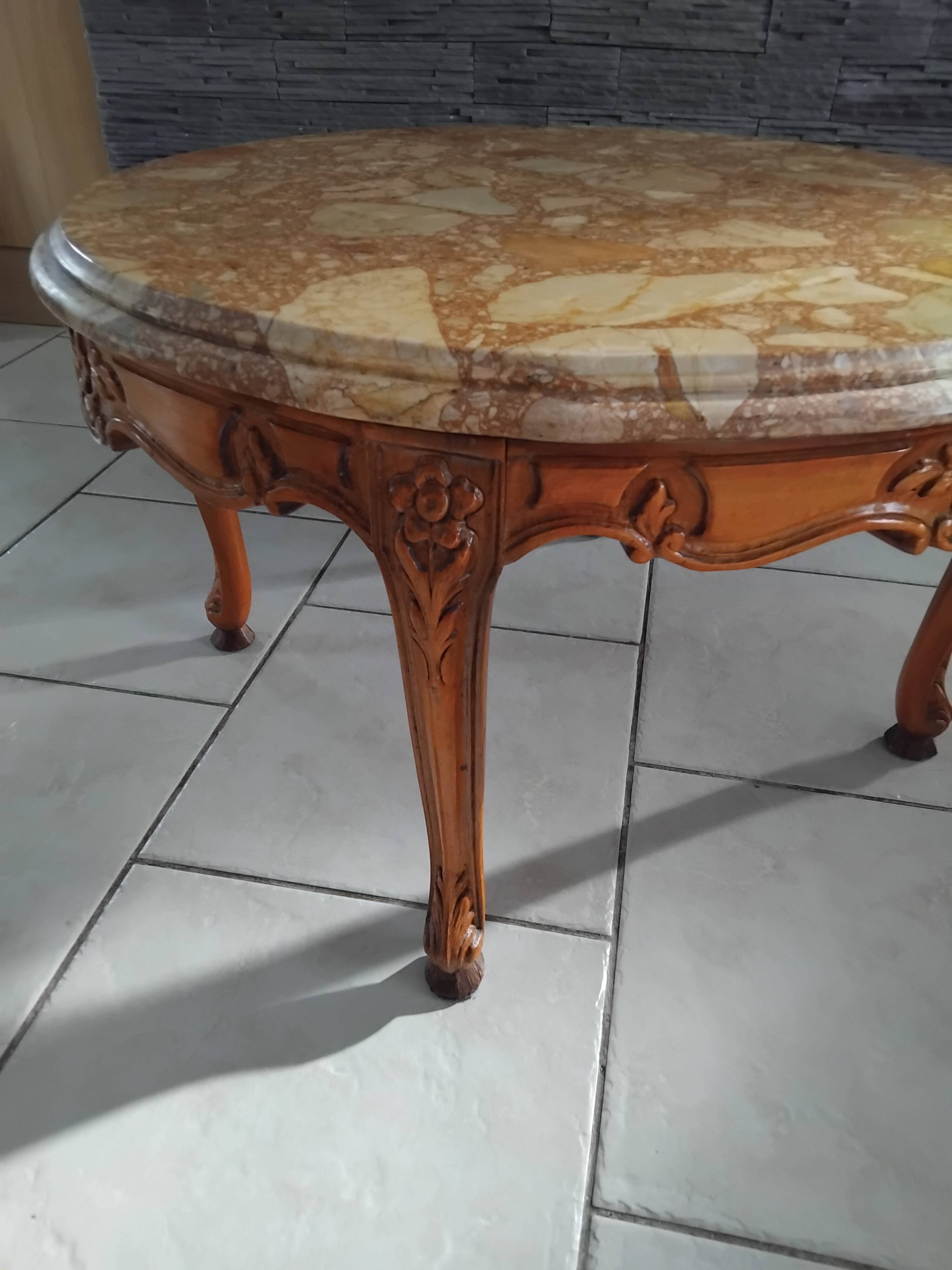 Old marble and wood coffee table from the 50s