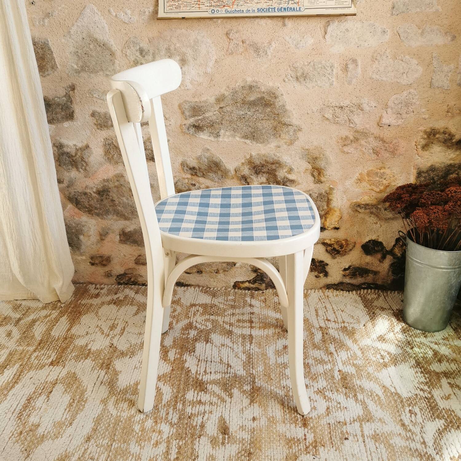 Baumann vintage bistro chair in white and blue gingham