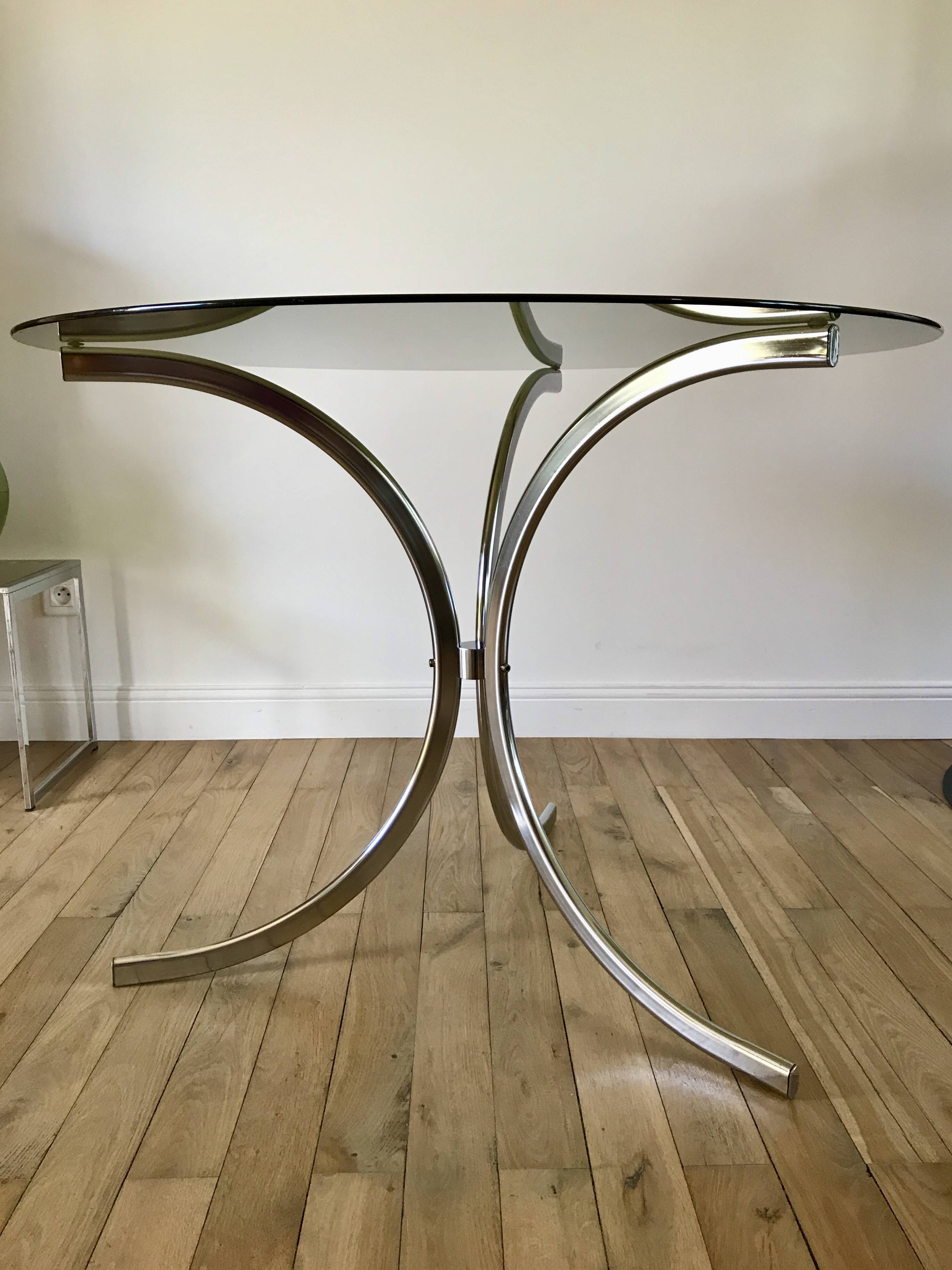 70s design chrome and smoked glass dining table