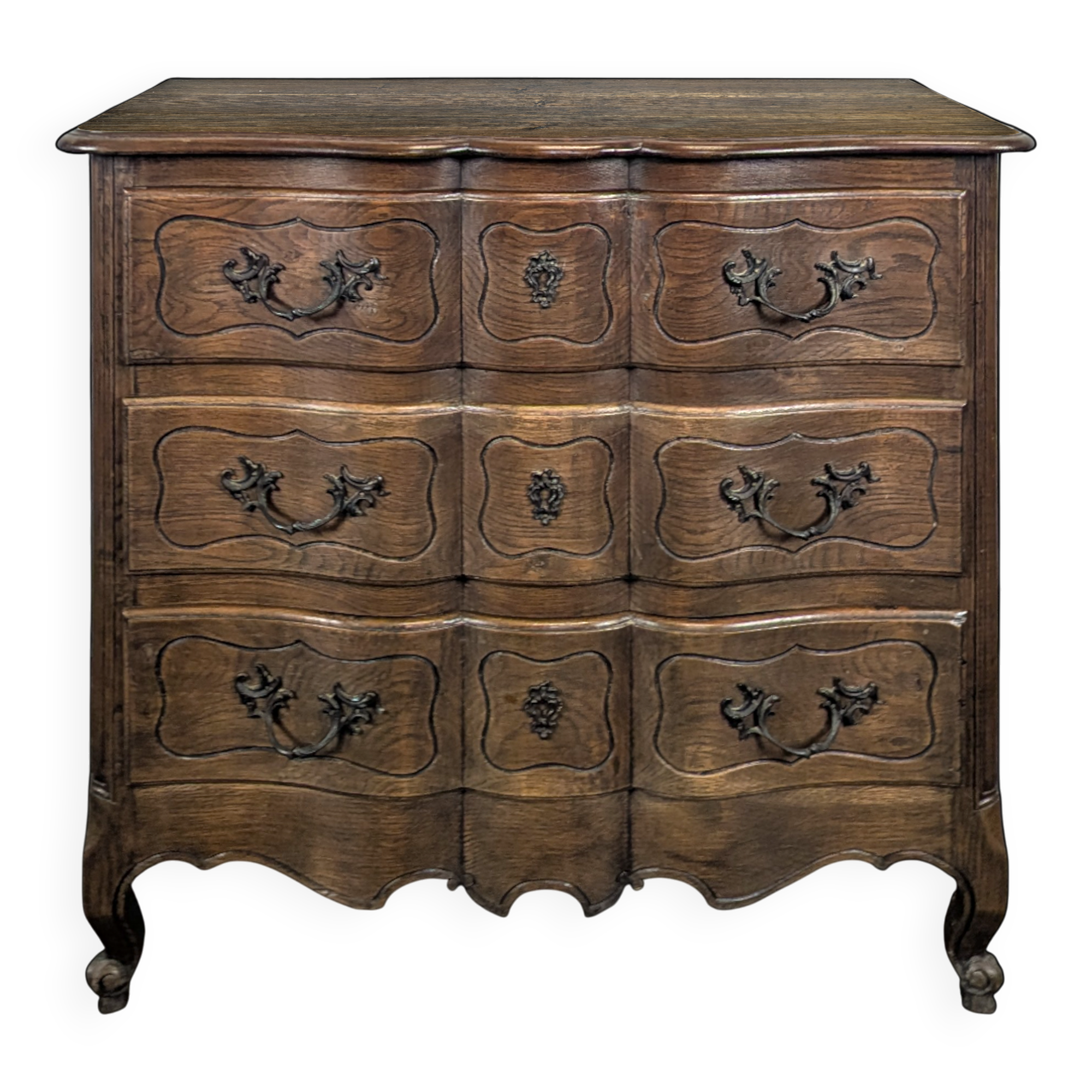 Commode arbalète de style Louis XV néo rustique en chêne