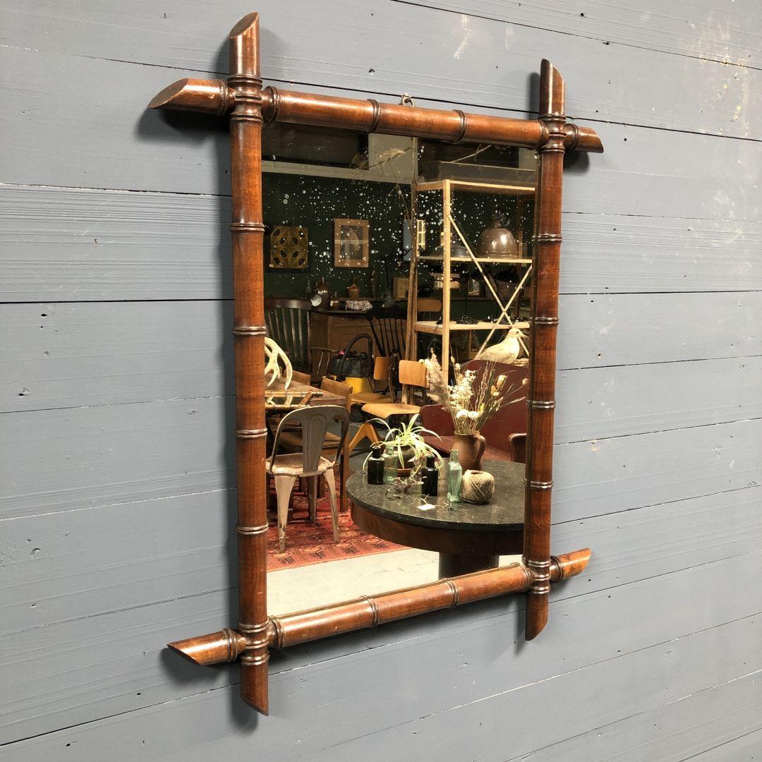 Bamboo faux mirror with dark brown frame 81x63cm