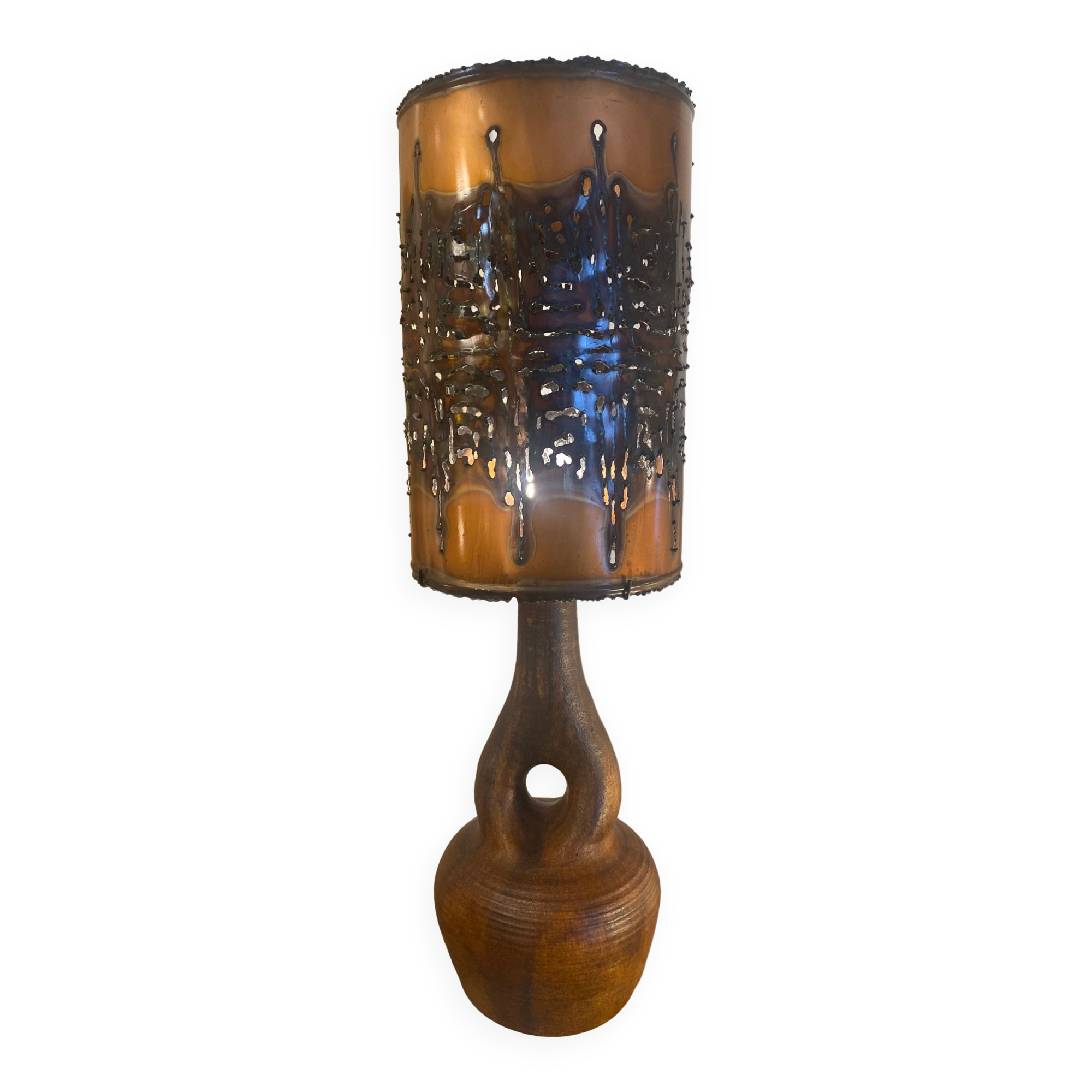 Lampe céramique cuivre Accolay vintage