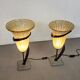Large Jugendstil floor / table lamps, Roberto Galli, stone base with Italian glass shade
