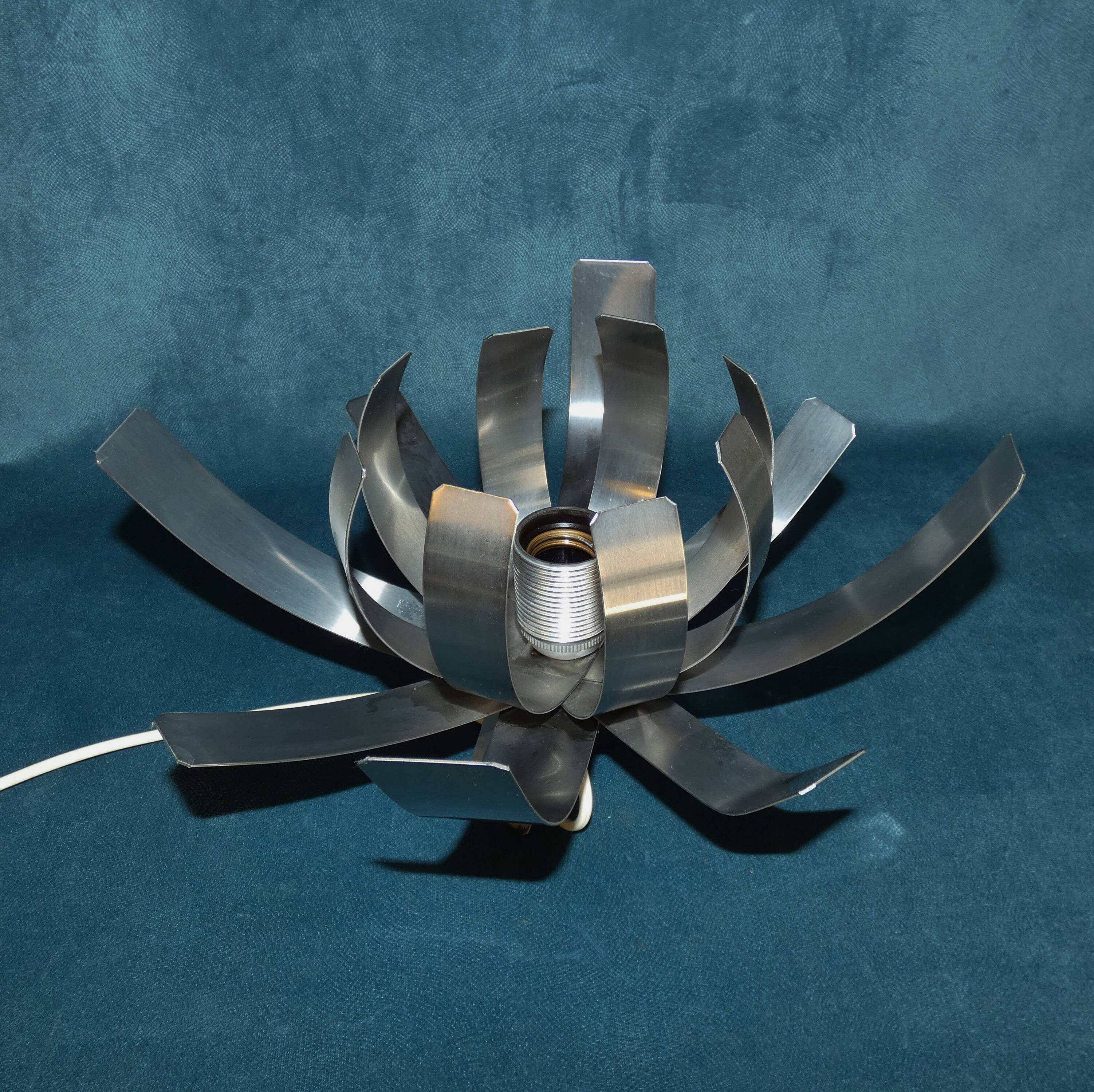 Wall lamp vintage flower stainless steel brushed ed. oxam jacqueline trocmé circa 1970