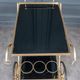 Rolling bar trolley in gold metal and black opaline two trays 1960
