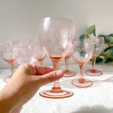 7 vintage pink faceted glass water glasses from the 1950s
