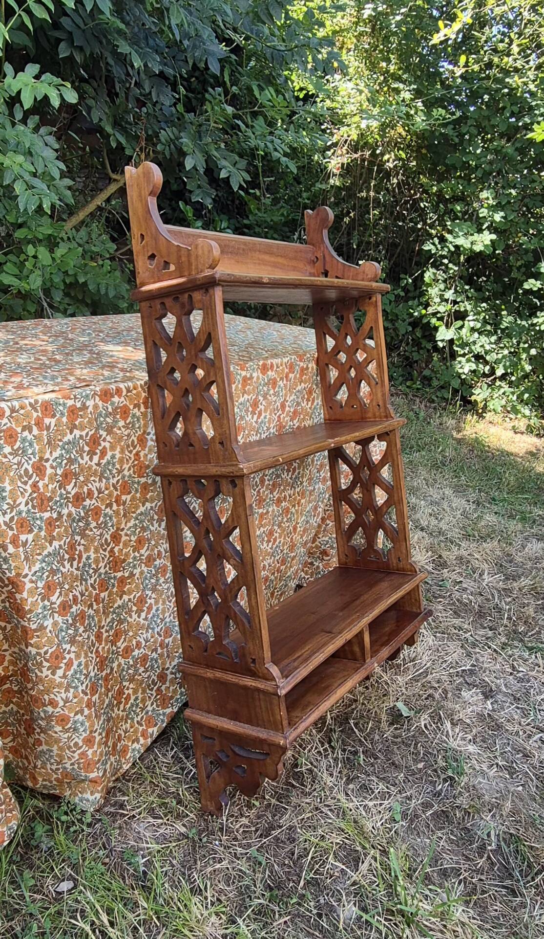 Vintage wall shelf in oriental or Moorish style, handcrafted by a cabinetmaker.