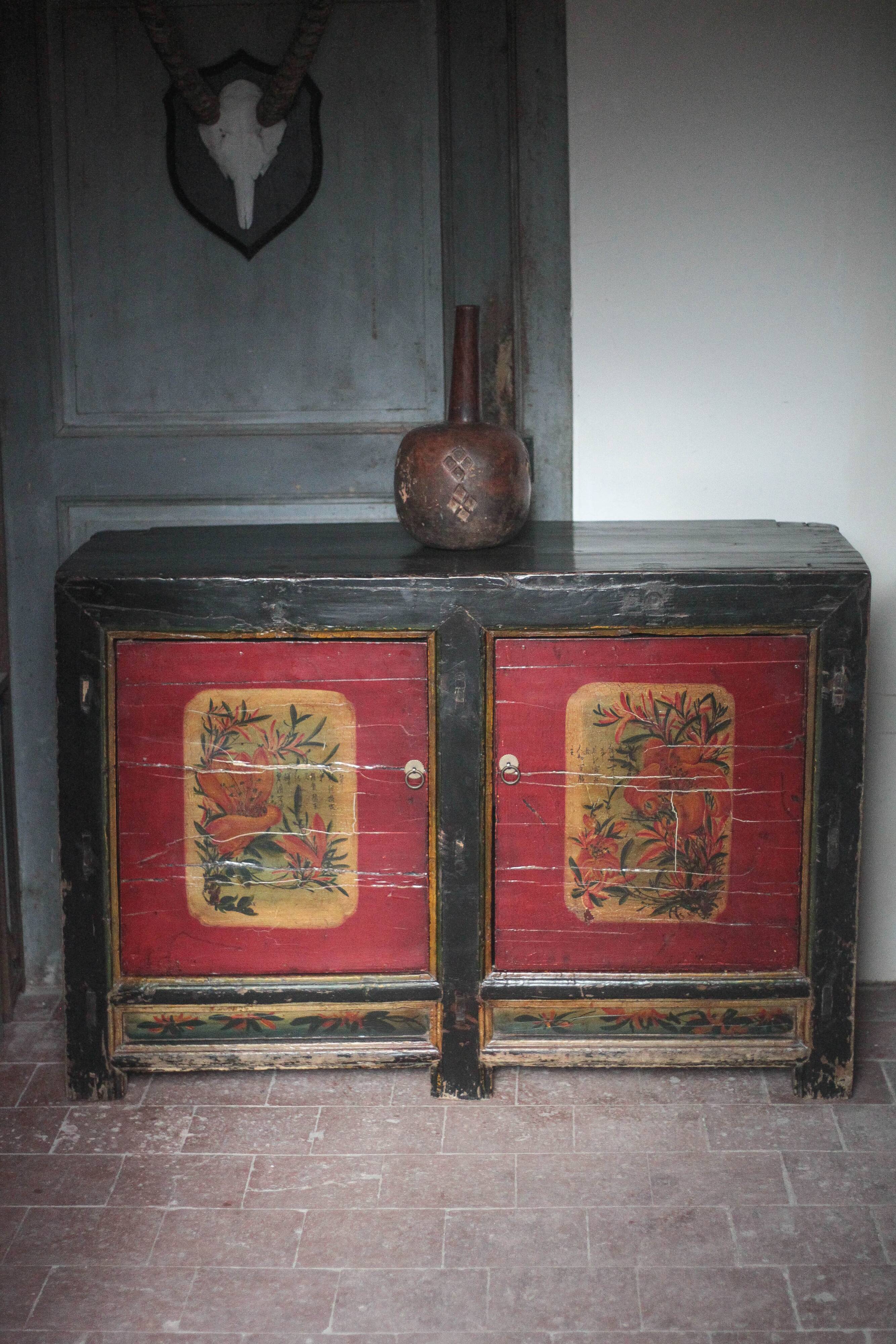 Chinese buffet from Mongolia, 2 doors, converted antique chest.