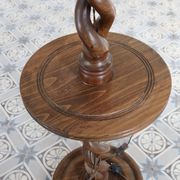 Vintage twisted turned wooden lamp base with shelf.