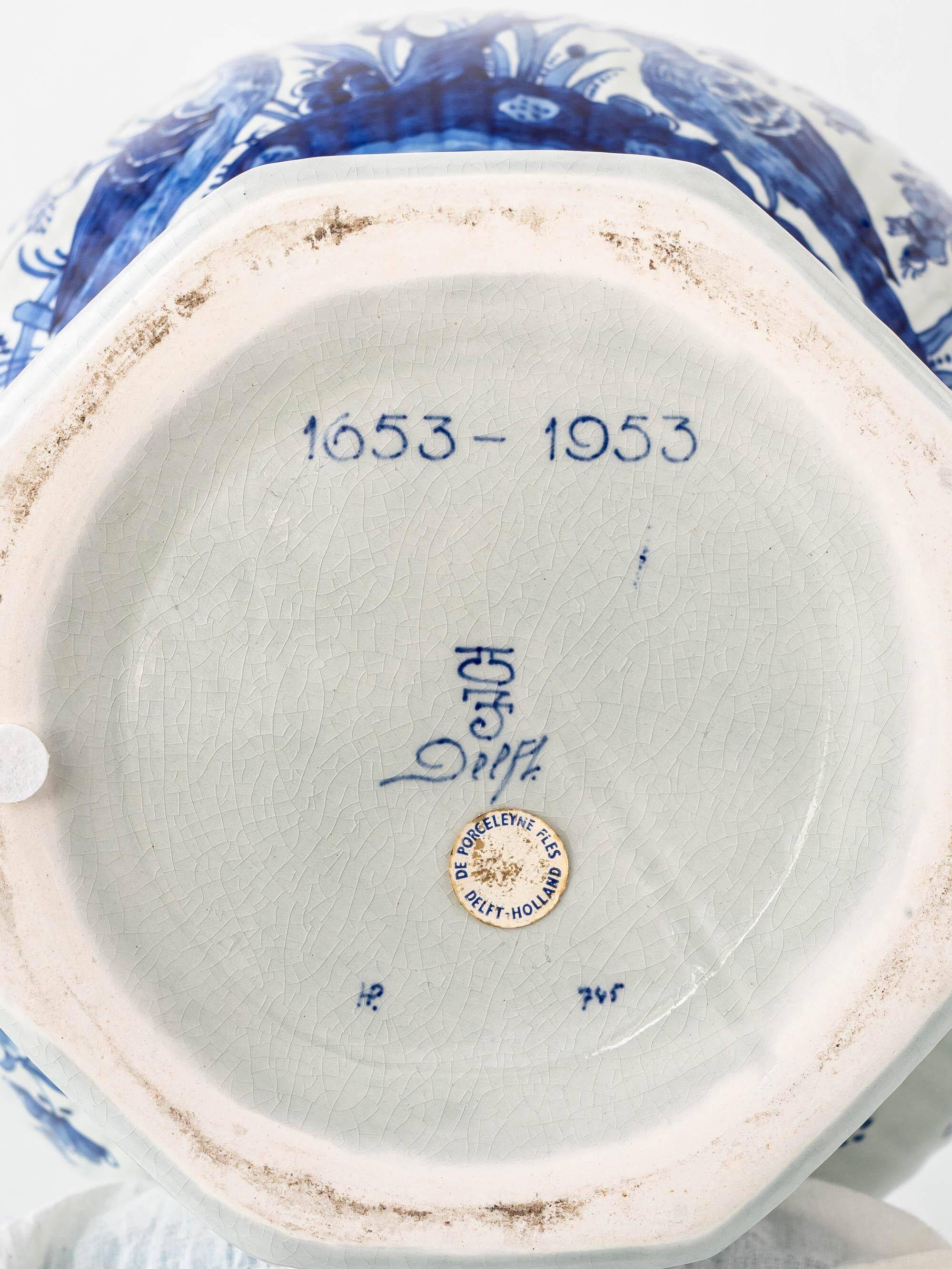 Large Royal Delft ceramic table lamp hand-painted for the 300th anniversary, 1953.