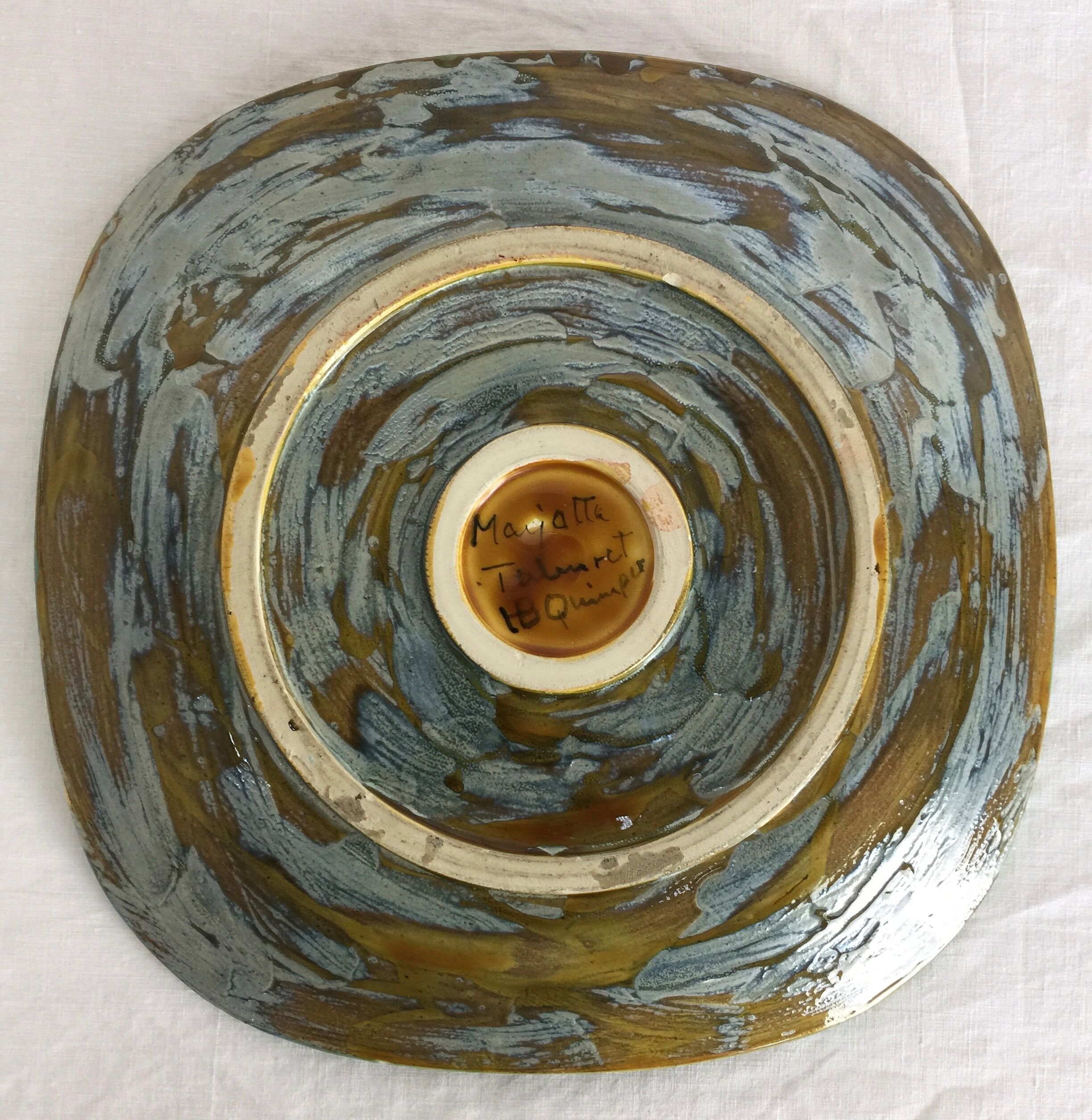 Quimper handmade ceramic square plate, signed