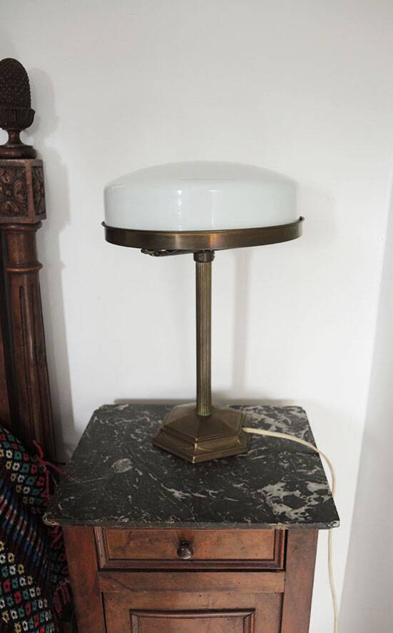 Old Art Deco Table Lamp in Brass & Glass