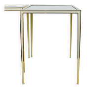 A pair of brass and white mirror tables from Vereinigte Werkstätten, Germany, 1970s.