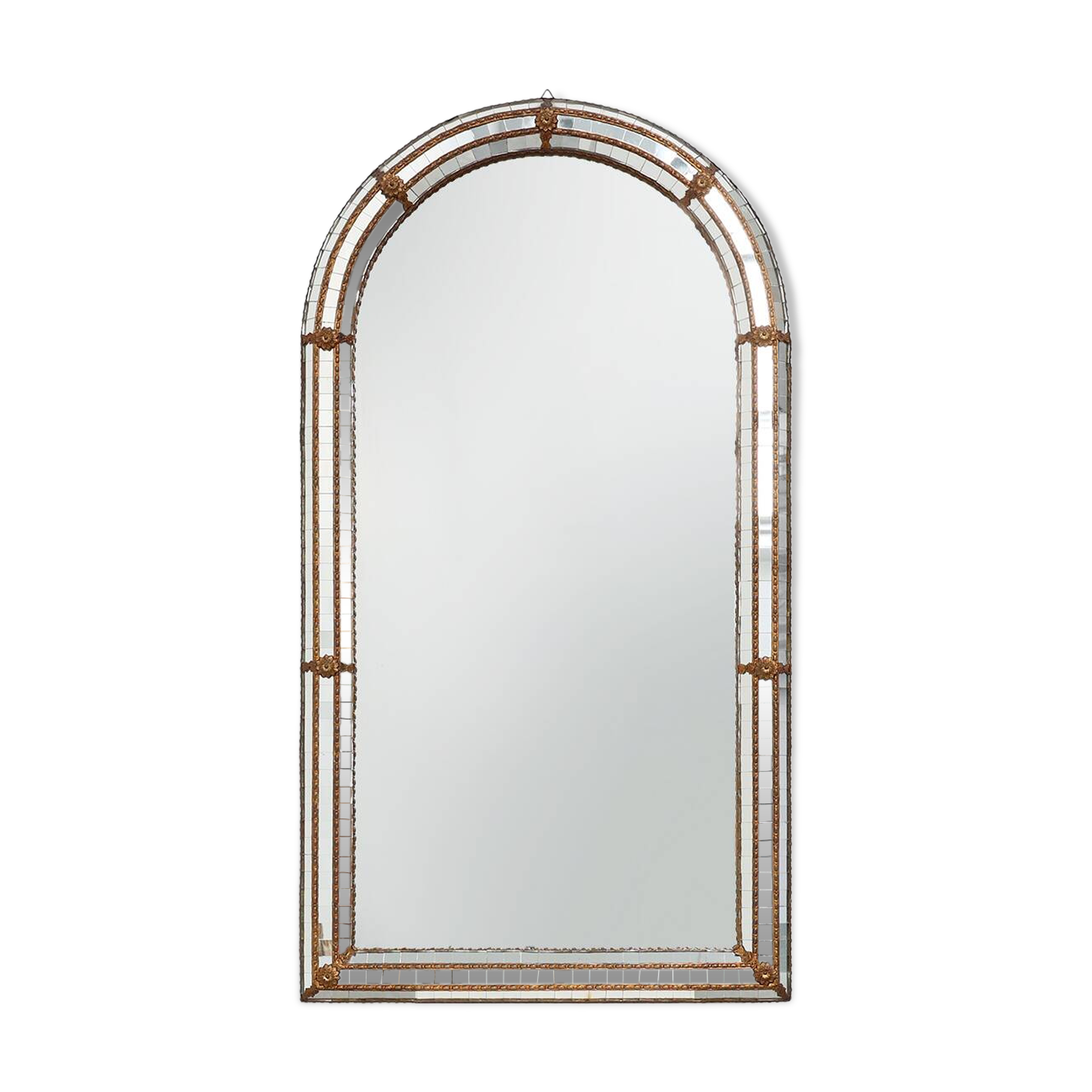 20th Century Spanish trapezoidal Venetian mosaic Mirror with brass details