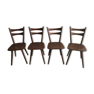 Set of 4 vintage chairs 1960 in beech and compass feet