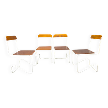 Ensemble de 4 chaises cantilever Bauhaus, acier tubulaire, Allemagne années 1930
