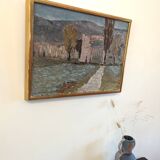 Mid-Century Modern Swedish "Italian Valley" Vintage 1967 Oil Painting, Framed