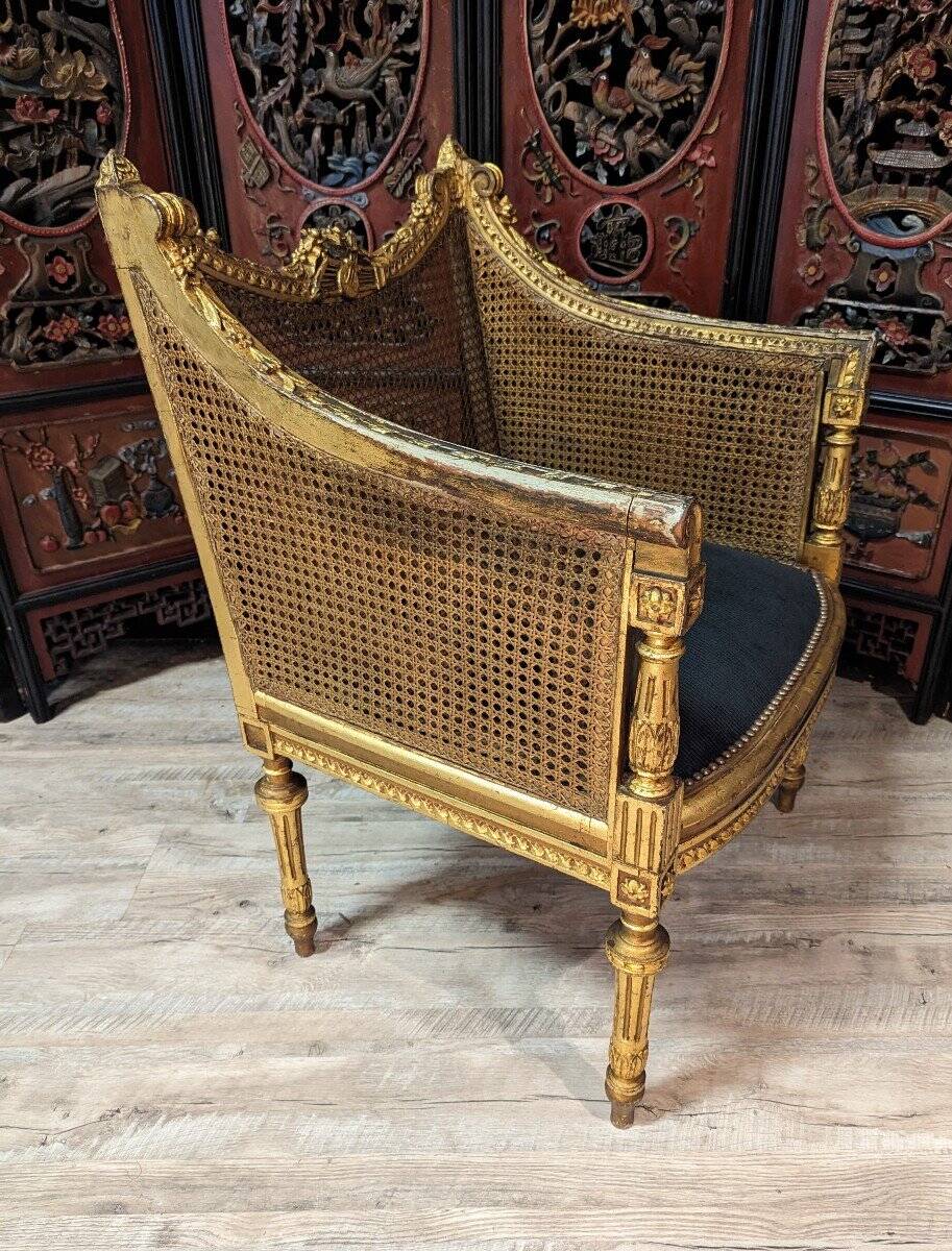 Fauteuil De Bureau Louis XVI Canné En Bois Doré