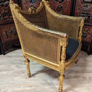 Fauteuil De Bureau Louis XVI Canné En Bois Doré