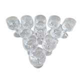 Set of 11 old wine glasses shaped chiseled crystal balloons