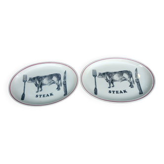 Set of two oval flat plates from the Gien earthenware factory