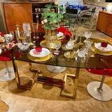 Belgo chrome dining table from the 70s with smoked glass